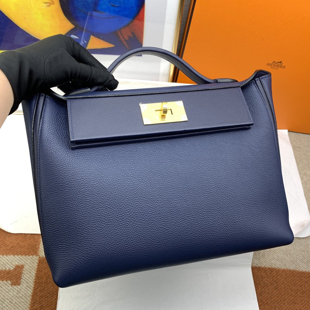Hermes 24 24 29cm Noir Black Clémence Dark Blue