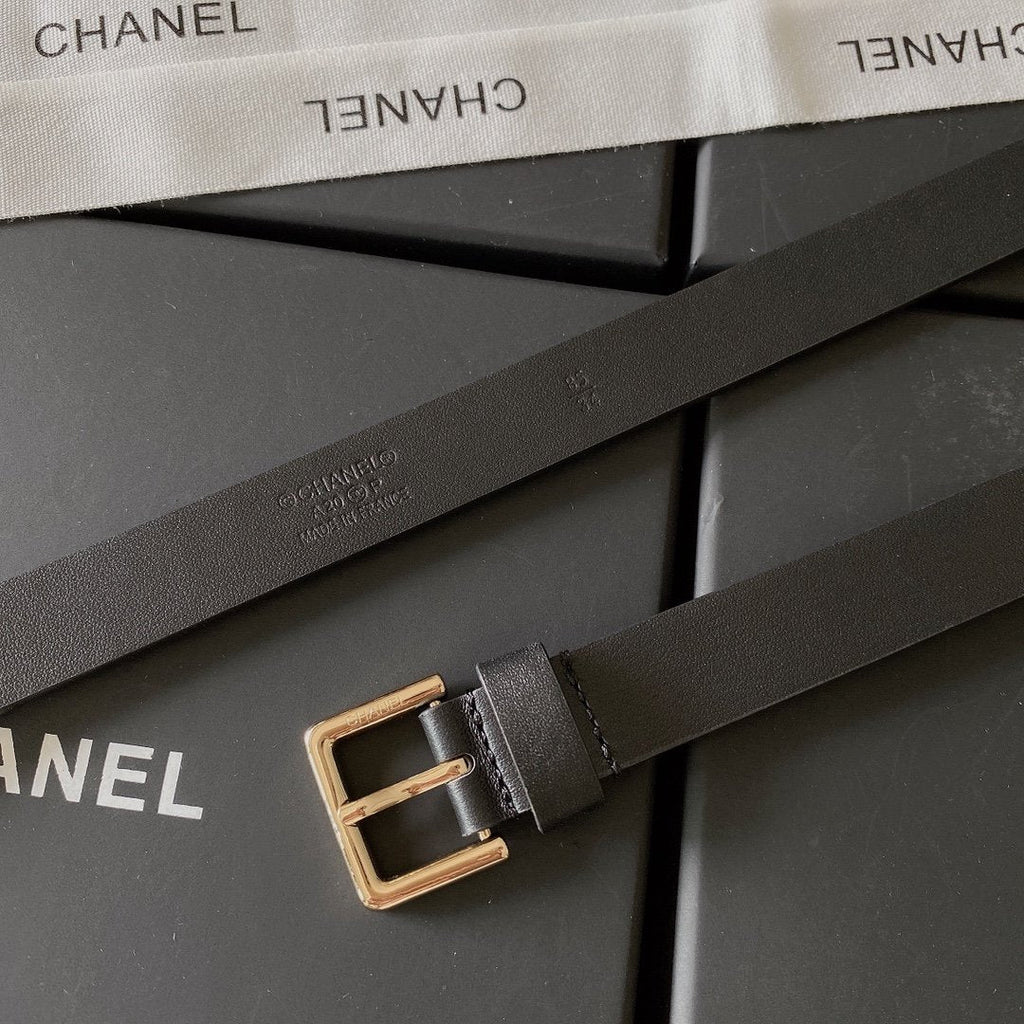 Chanel Belt With Square Metal Buckle Black