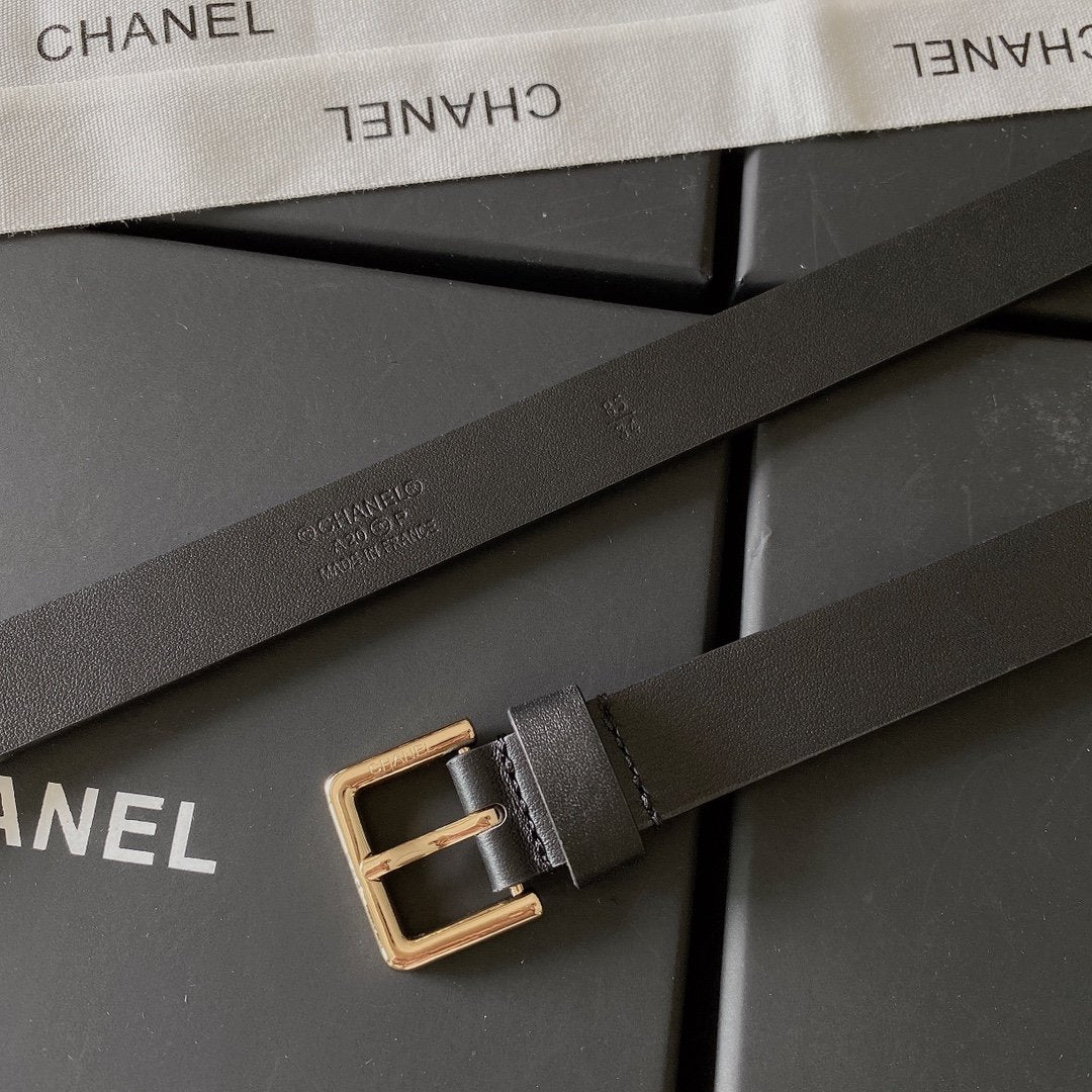 Chanel Belt With Square Metal Buckle Black
