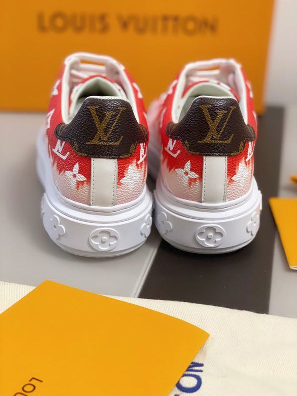 Louis Vuitton Tie Dye Escale Time Out Sneakers Calfskin Leather Spring/Summer Collection 1A7ULR, Rouge