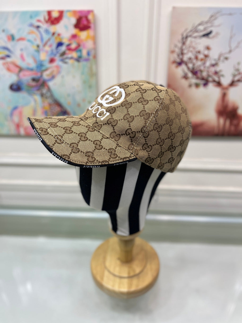 Gucci Canvas Baseball Cap with Web Brown