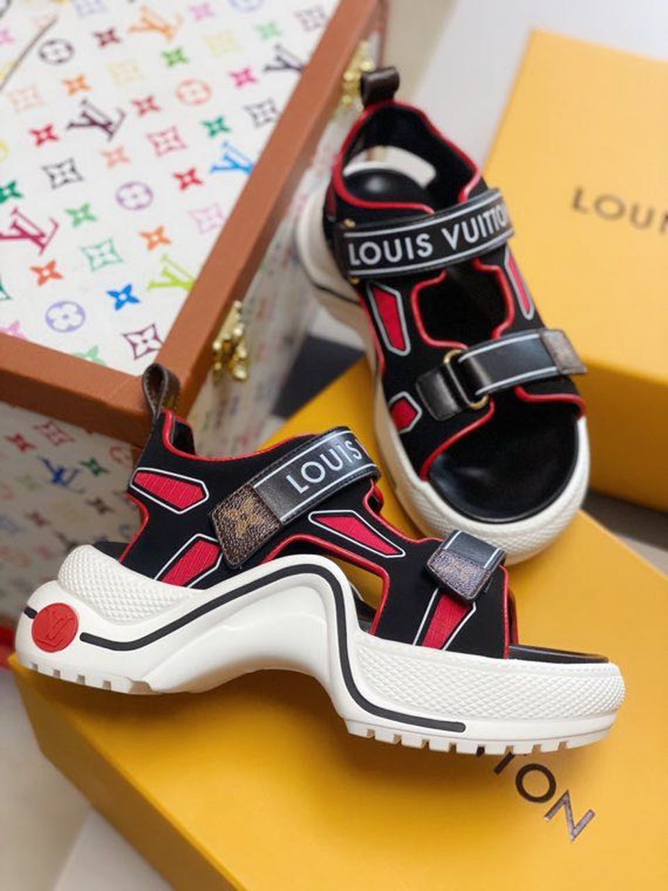 Louis Vuitton Archlight Sandals Calfskin Leather Spring/Summer Collection Red