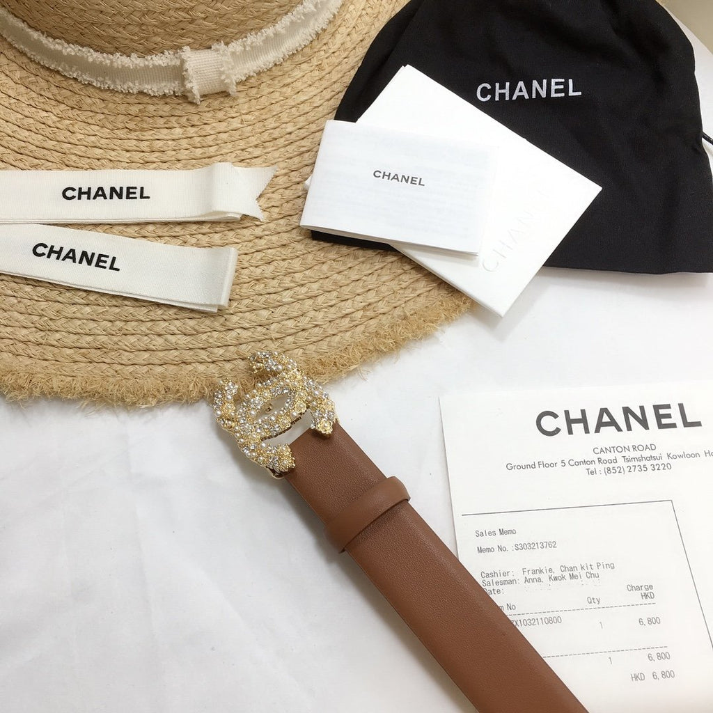 Chanel Belt With Beaded Buckle Brown