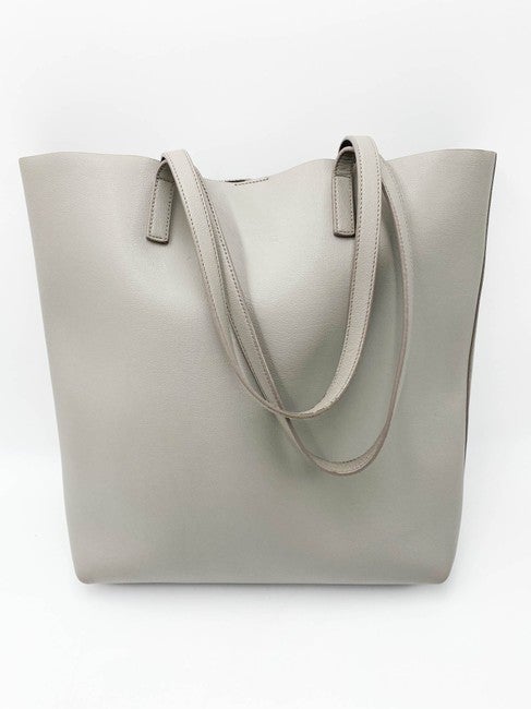 Saint Laurent Bag Shopping Calfskin Medium Light Grey Leather Tote