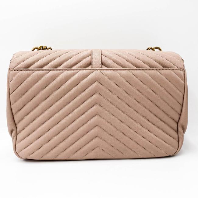 Saint Laurent Sheepskin Matelasse Chevron Monogram Large College Satchel Pink Leather Shoulder Bag