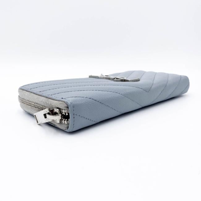 Saint Laurent Grey Grain De Poudre Matelasse Chevron Monogram Zip Around Wallet