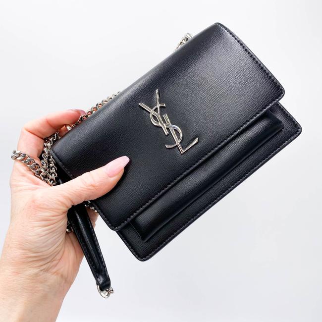 Saint Laurent Monogram Sunset Chain Wallet Black Calfskin Leather Shoulder Bag