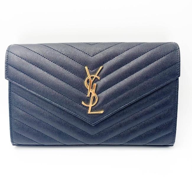 Saint Laurent Chain Wallet Ghw Matelasse Chevron Monogram Woc Black Leather Shoulder Bag