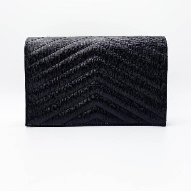 Saint Laurent Monogram Envelope Chain Wallet Grain De Poudre Matelasse Chevron Black Leather Shoulder Bag