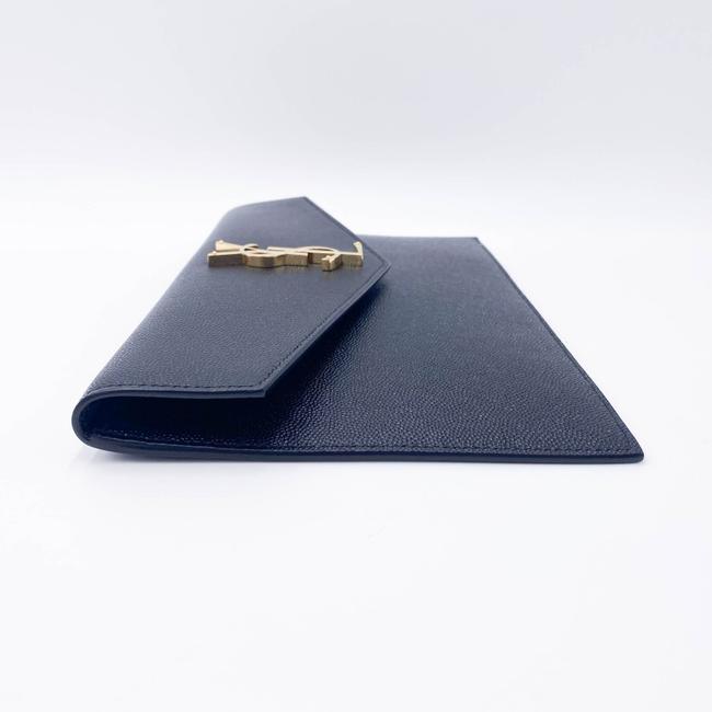 Saint Laurent Envelope Uptown Monogram Plaque Grained-leather Black Leather Clutch