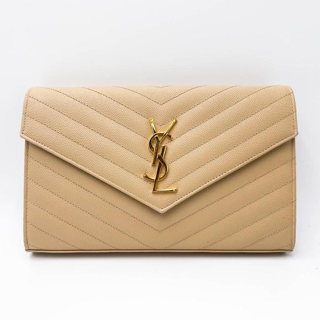 Saint Laurent Chain Wallet Grain De Poudre Matelasse Monogram Beige Leather Shoulder Bag