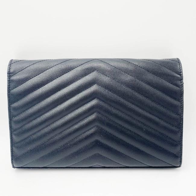 Saint Laurent Chain Wallet Grain De Poudre Matelasse Chevron Monogram Black Leather Shoulder Bag