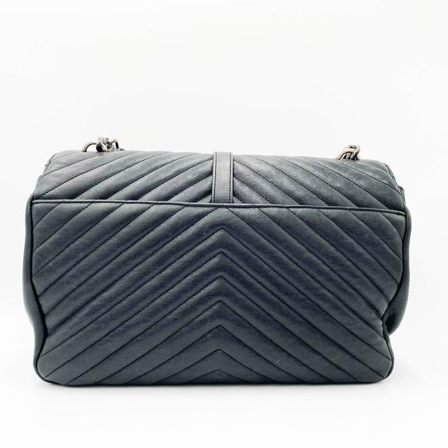 SAINT LAURENT Sheepskin Matelasse Chevron Monogram Large College Satchel Black Leather Shoulder Bag