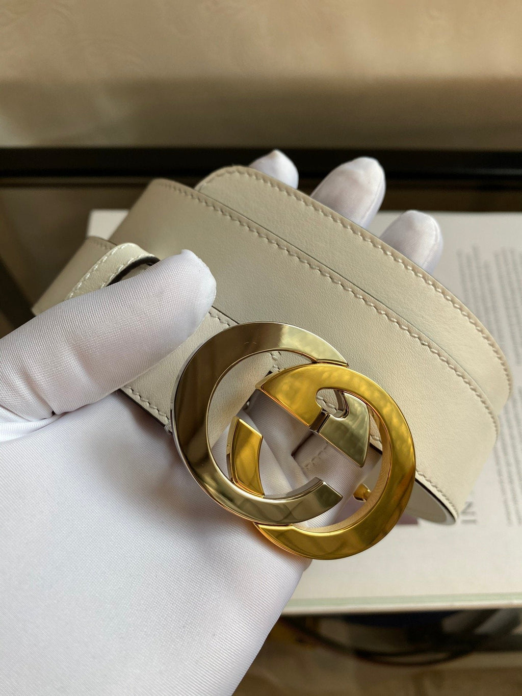 Gucci Belt With Double G Buckle White
