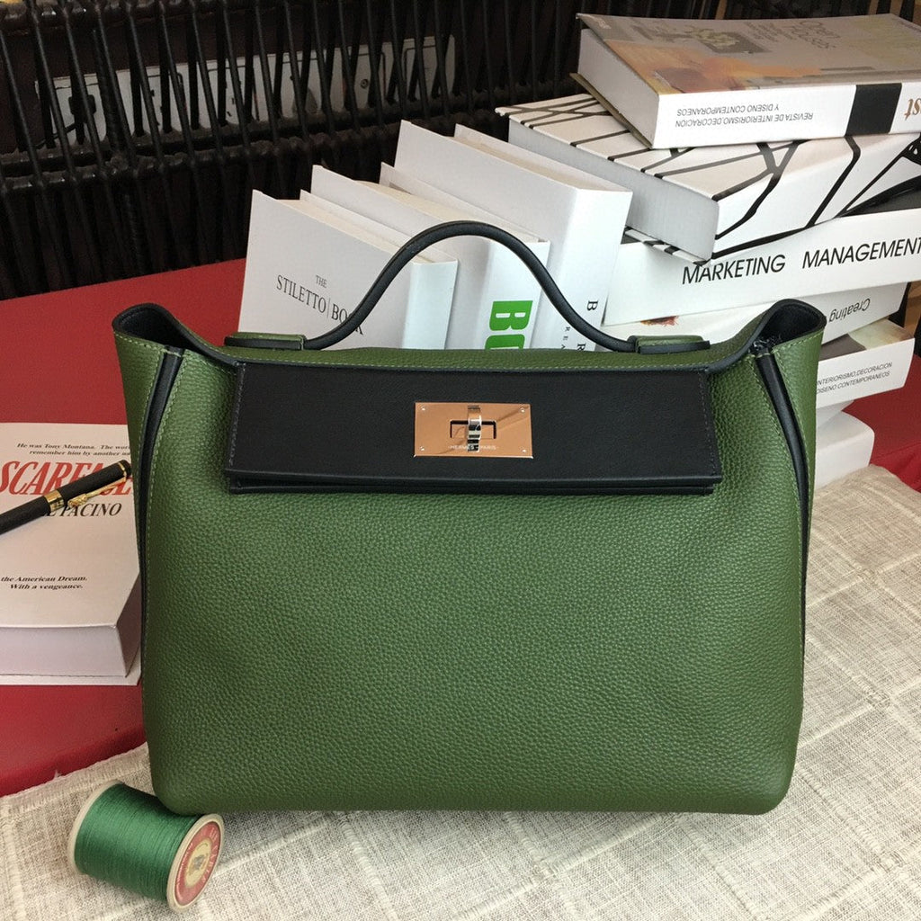Hermes 24 24 29cm Noir Black Clémence Green