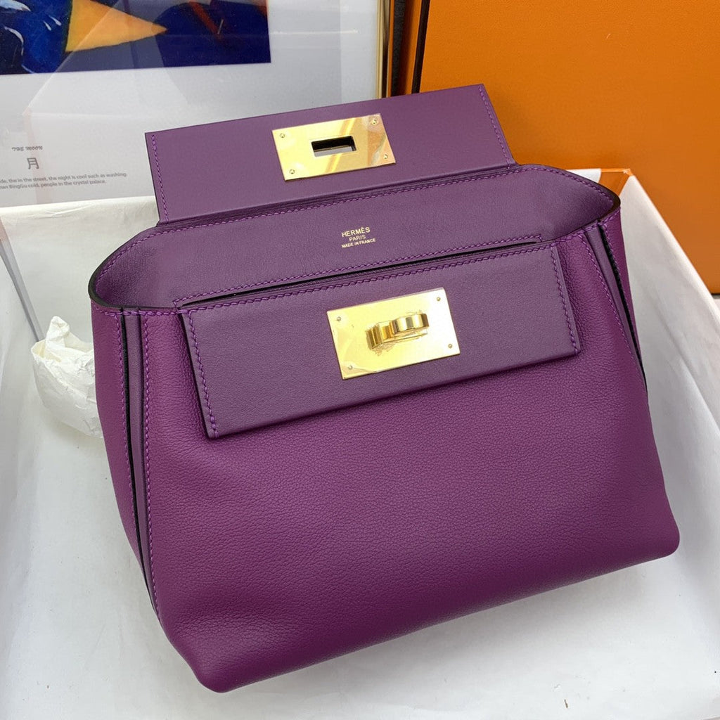 Hermes 24 24 21cm Noir Black Clémence Purple