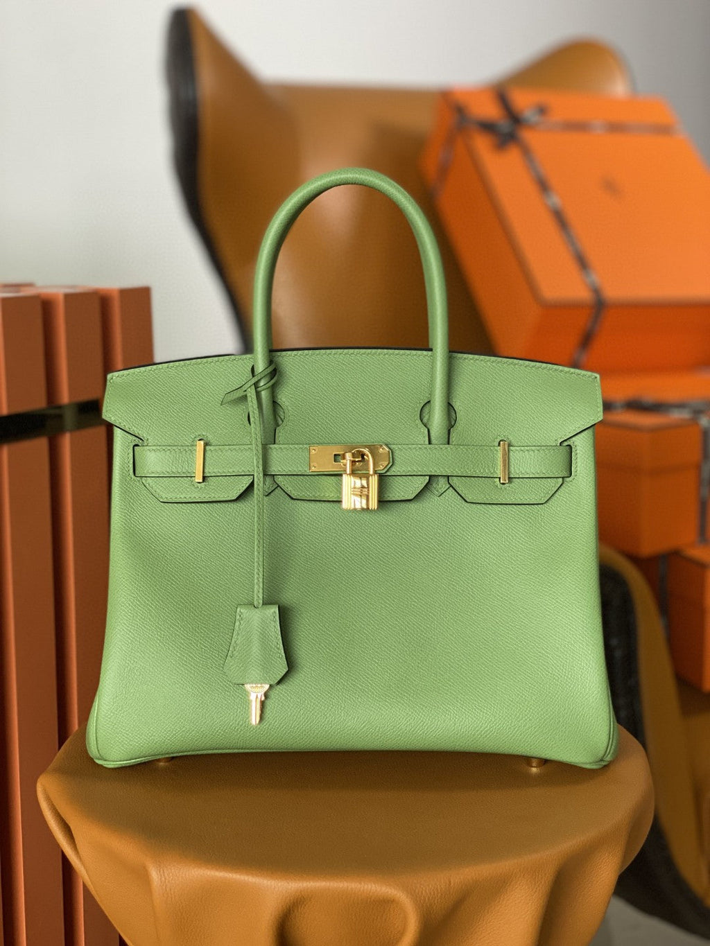 Hermes Birkin 30 Nata Swift Silver Hardware Green