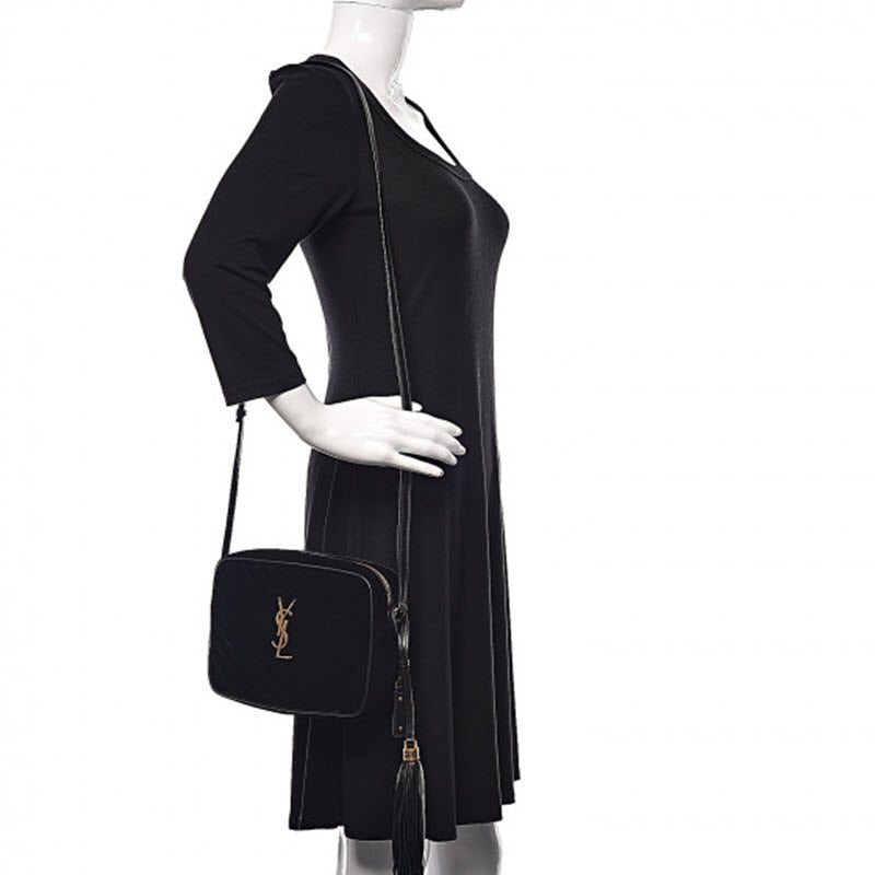 Saint Laurent Monogram Lou Camera Matelasse Black Velvet Shoulder Bag