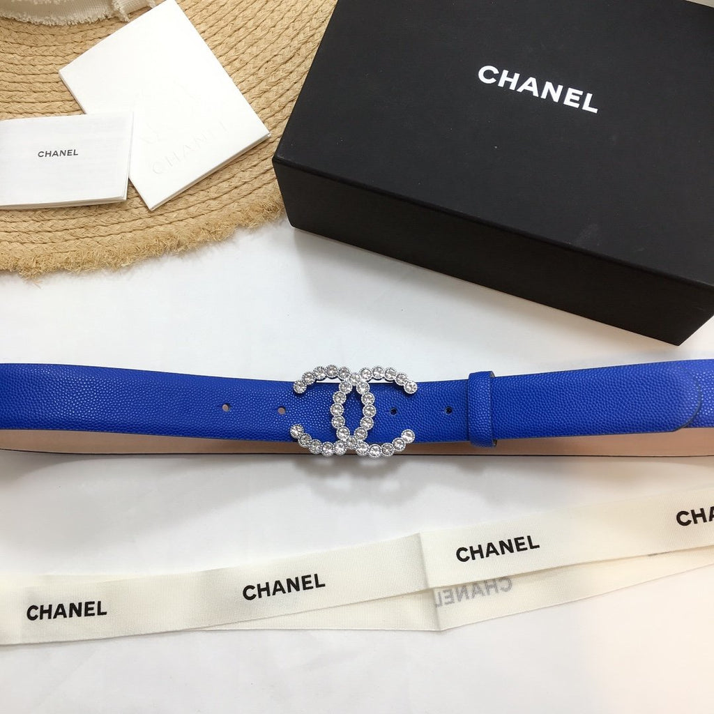 Chanel Belt With Beaded Buckle Blue