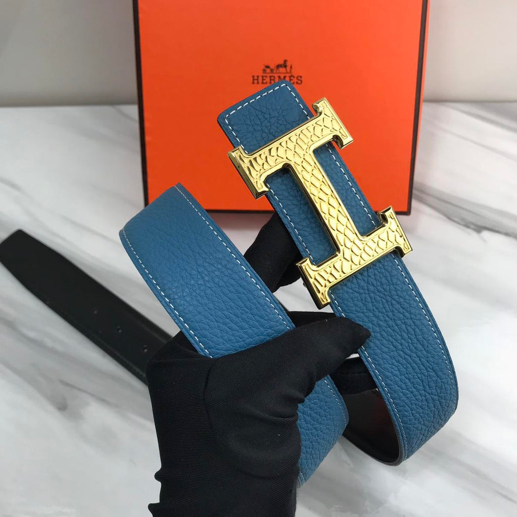 Hermes Quizz Touareg Belt Buckle & Reversible Leather Blue