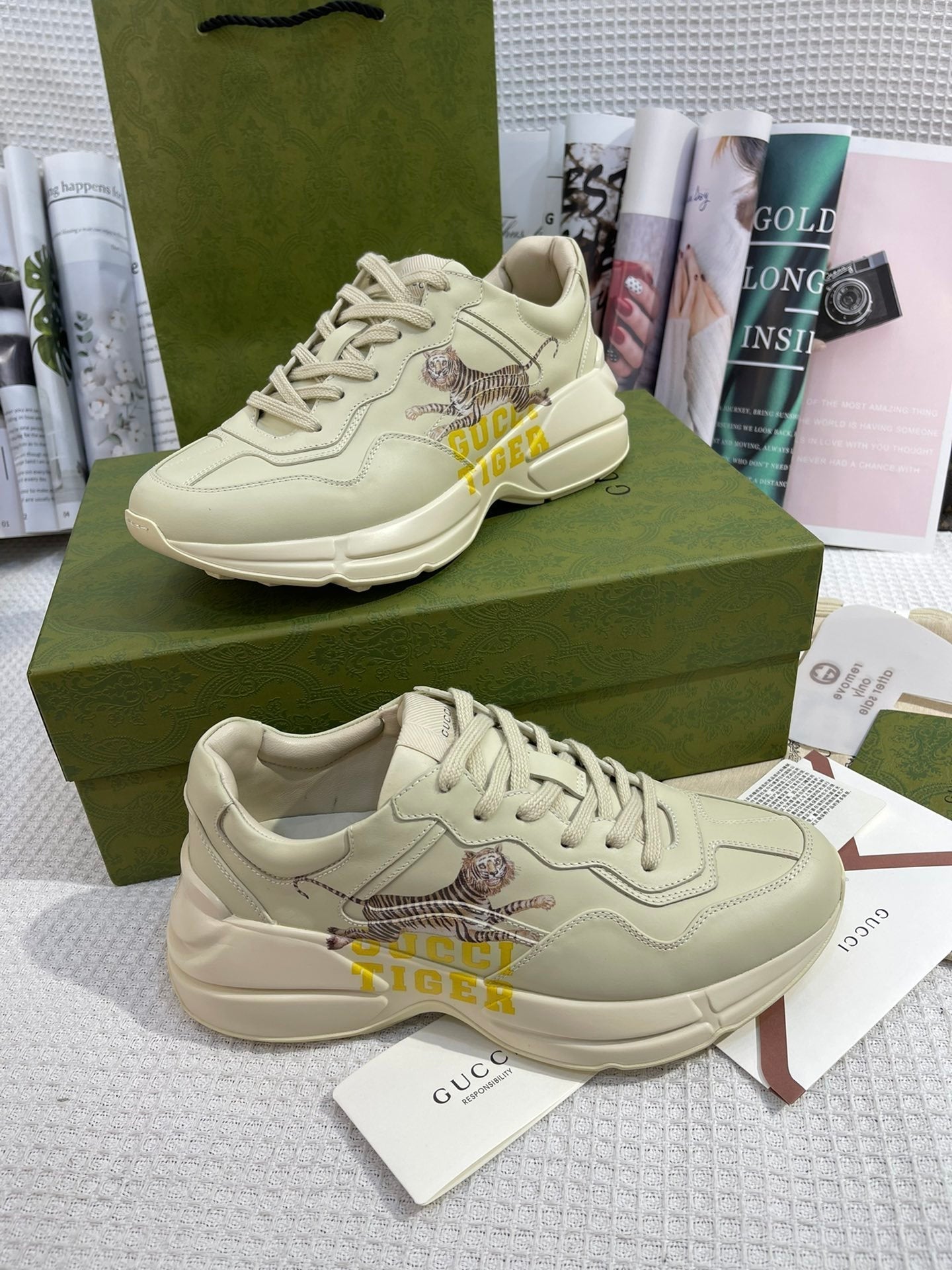 Gucci Tiger Women’s Rhyton Sneaker Beige