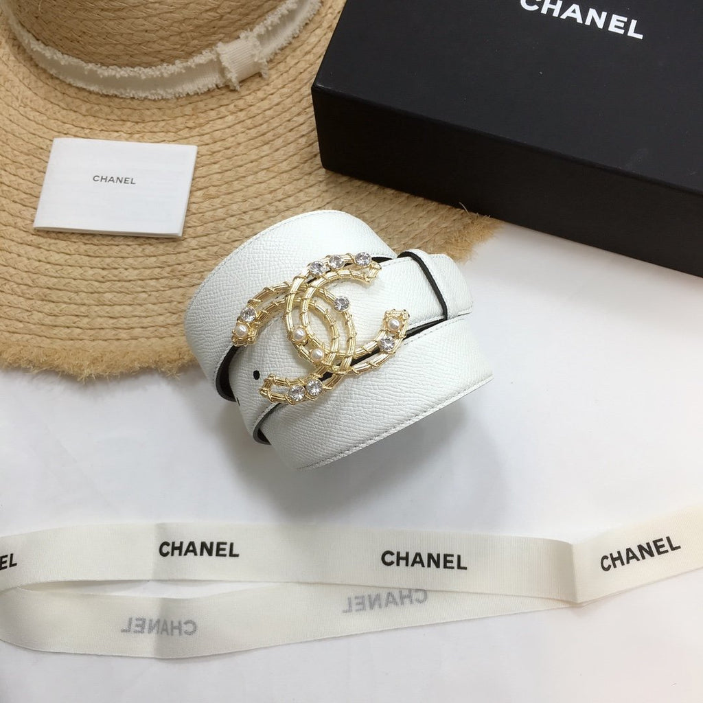 Chanel Belt With Double C Buckle White