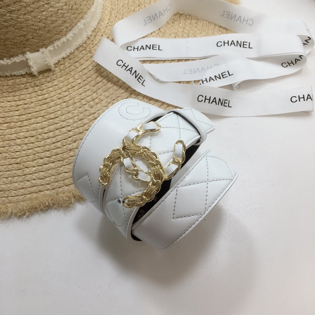 Chanel Belt With Double C Buckle White