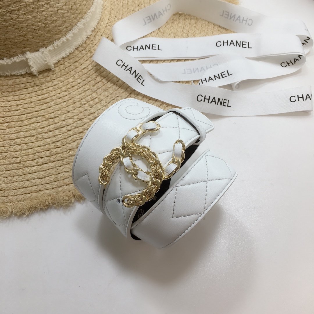 Chanel Belt With Double C Buckle White