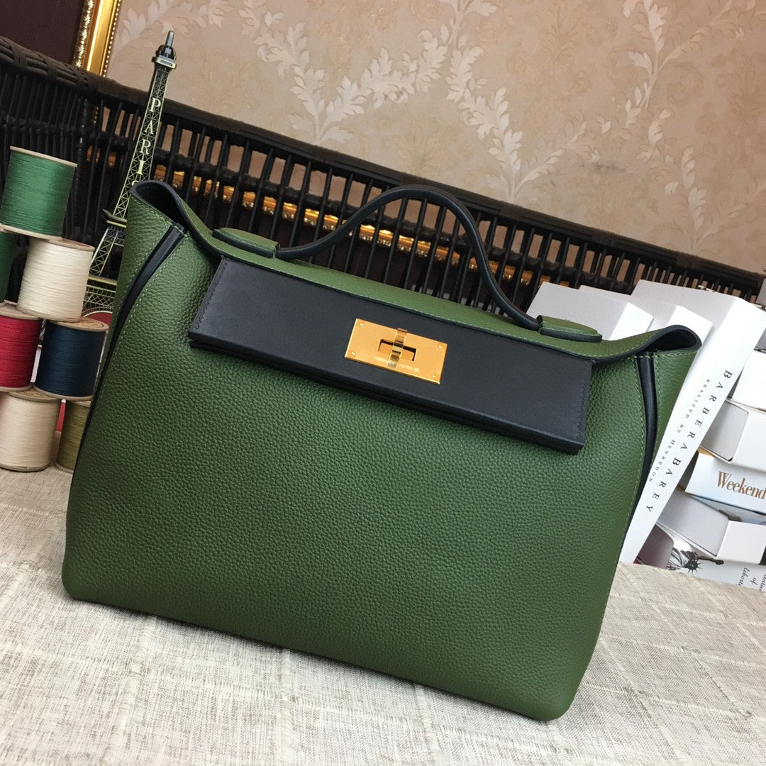 Hermes 24 24 29cm Noir Black Clémence Green