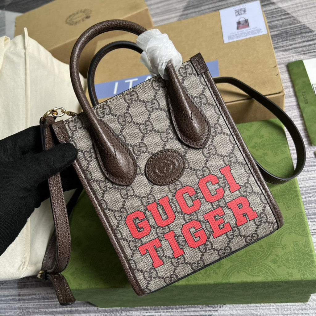 Gucci Tiger GG Mini Tote Bag 20cm Beige