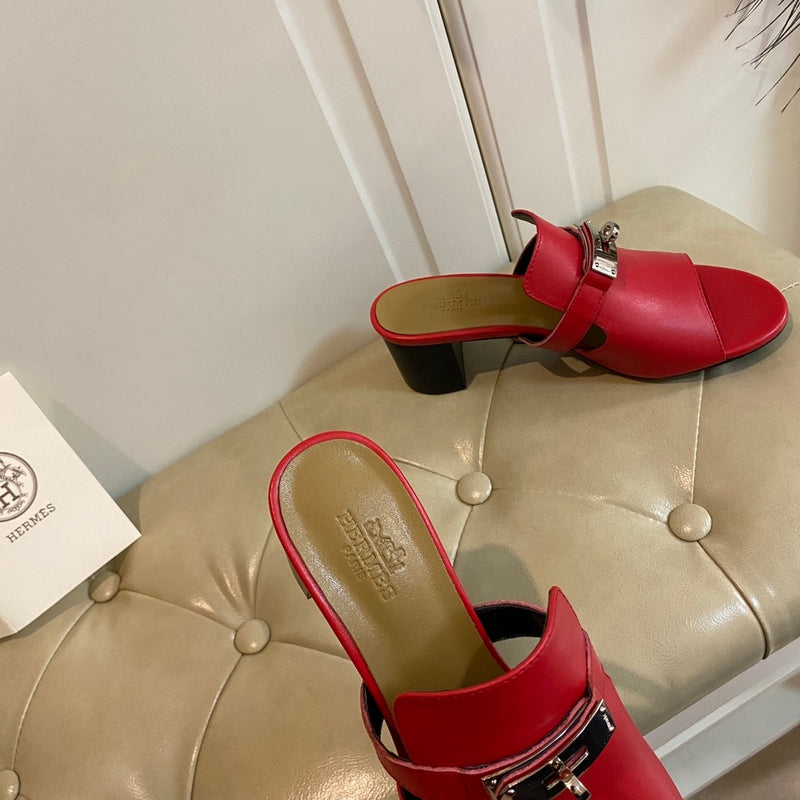 Hermes Blossom Mule Red