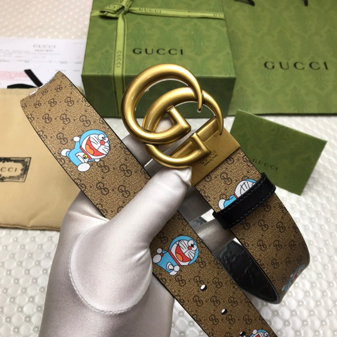 Gucci Belt With Double G Buckle Doreamon Brown