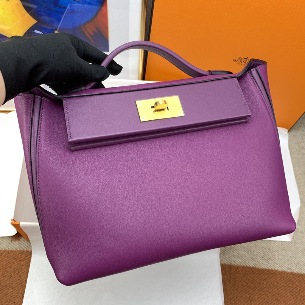 Hermes 24 24 29cm Noir Black Clémence Purple