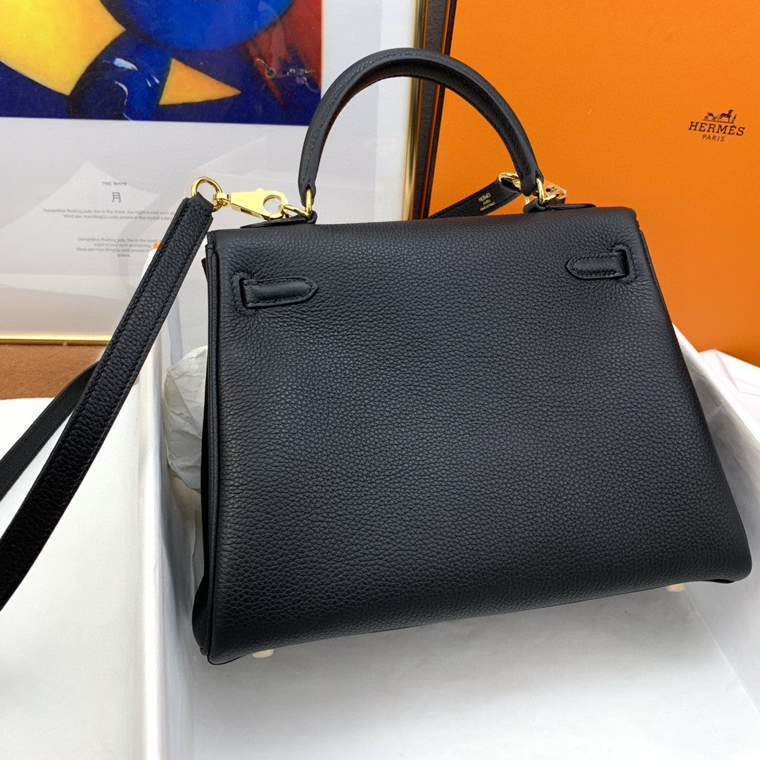 Hermes Kelly 25 Togo Gold Hardware Black