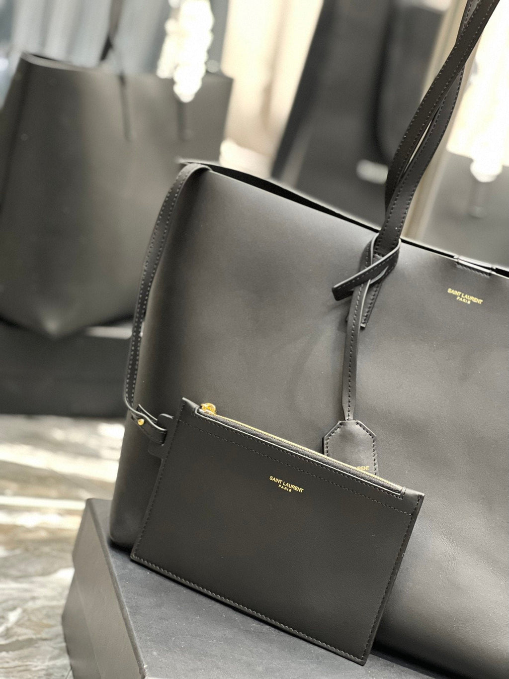 Saint Laurent Shopping Tote Bag With Gold Hardware 38cm