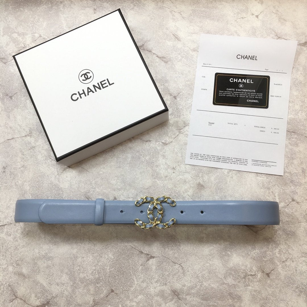 Chanel Belt With Double C Buckle Blue