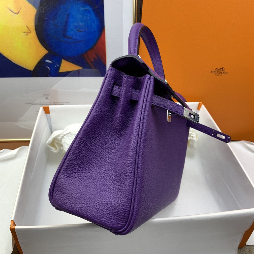 Hermes Kelly 25 Togo Silver Hardware Purple