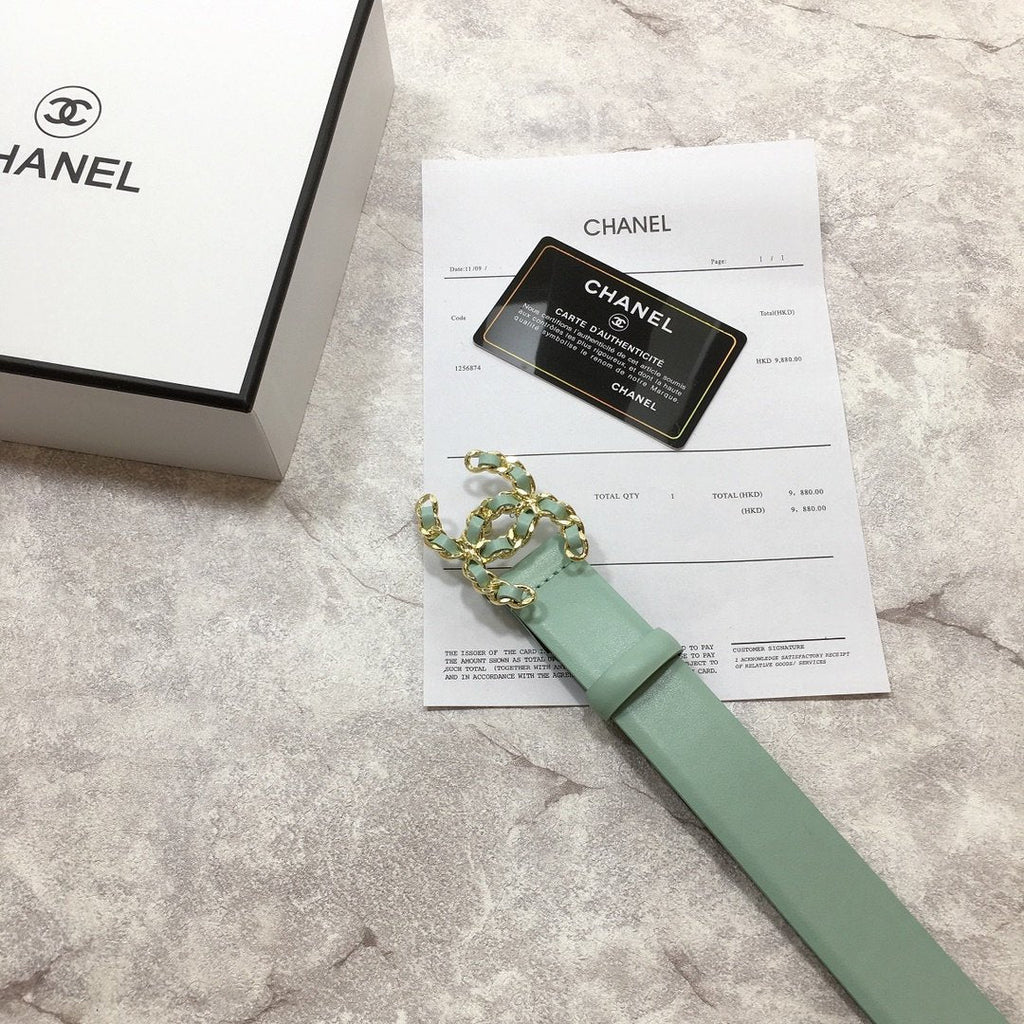 Chanel Belt With Double C Buckle Jade Green