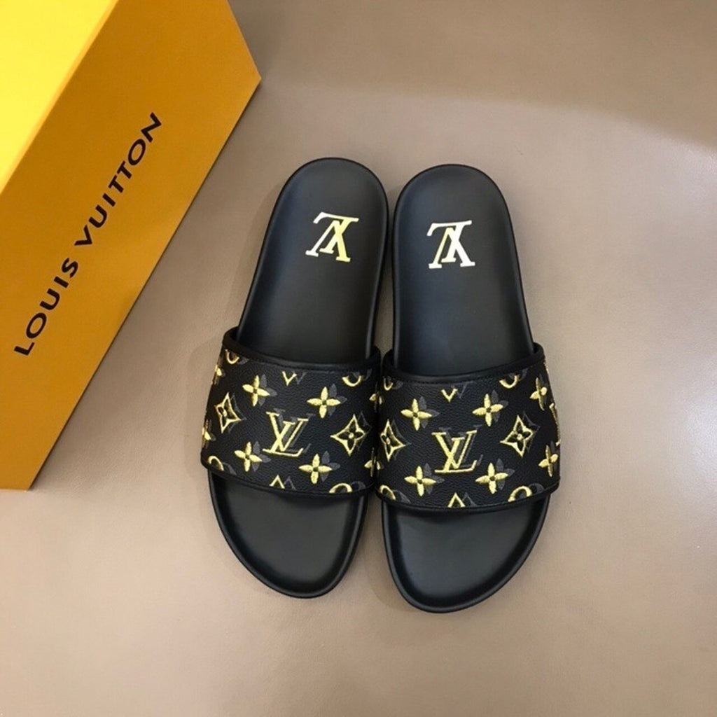 Louis Vuitton Mens Sandals Monogram Canvas Spring/Summer Collection Black/Yellow