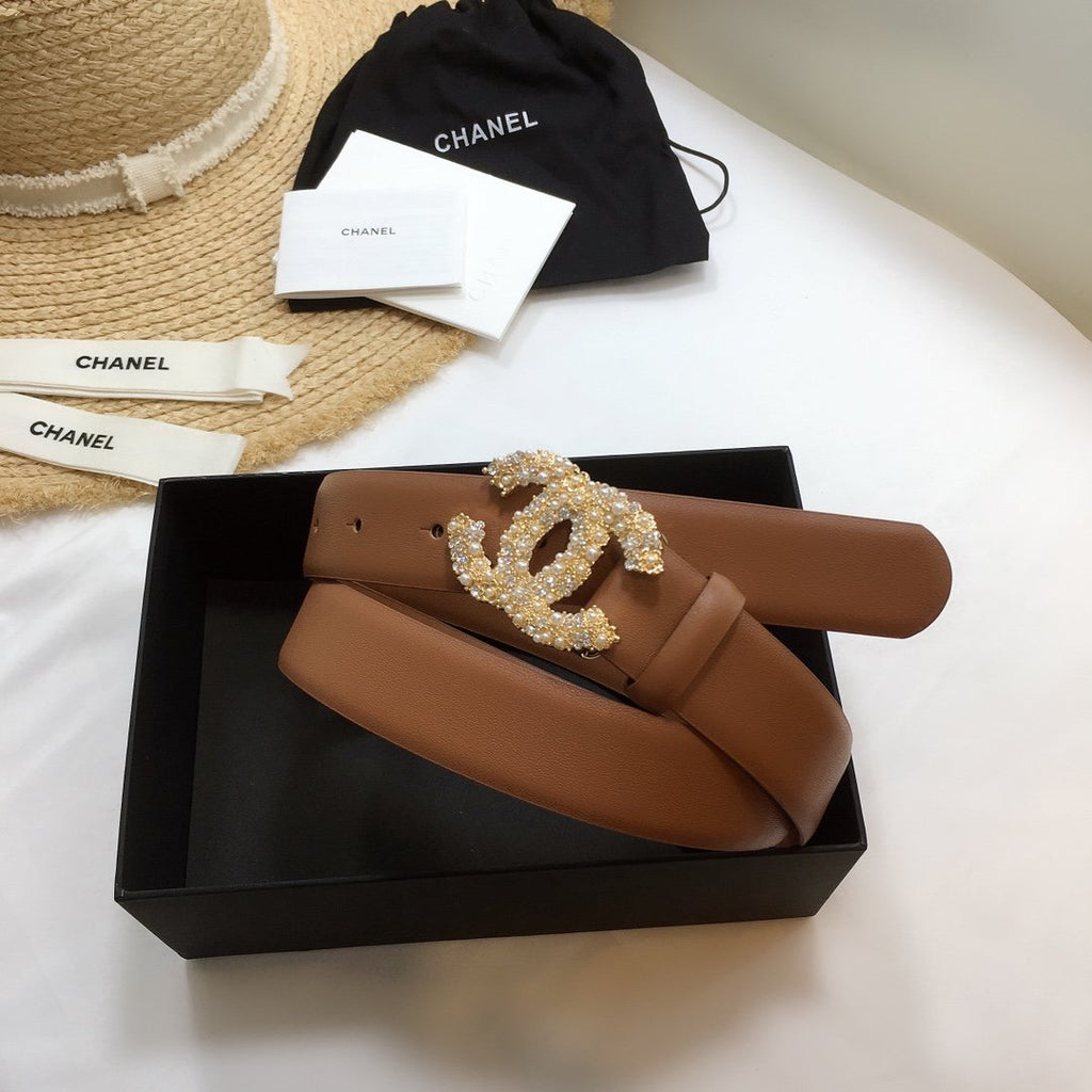 Chanel Belt With Beaded Buckle Brown