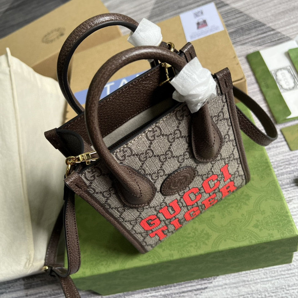 Gucci Tiger GG Mini Tote Bag 20cm Beige