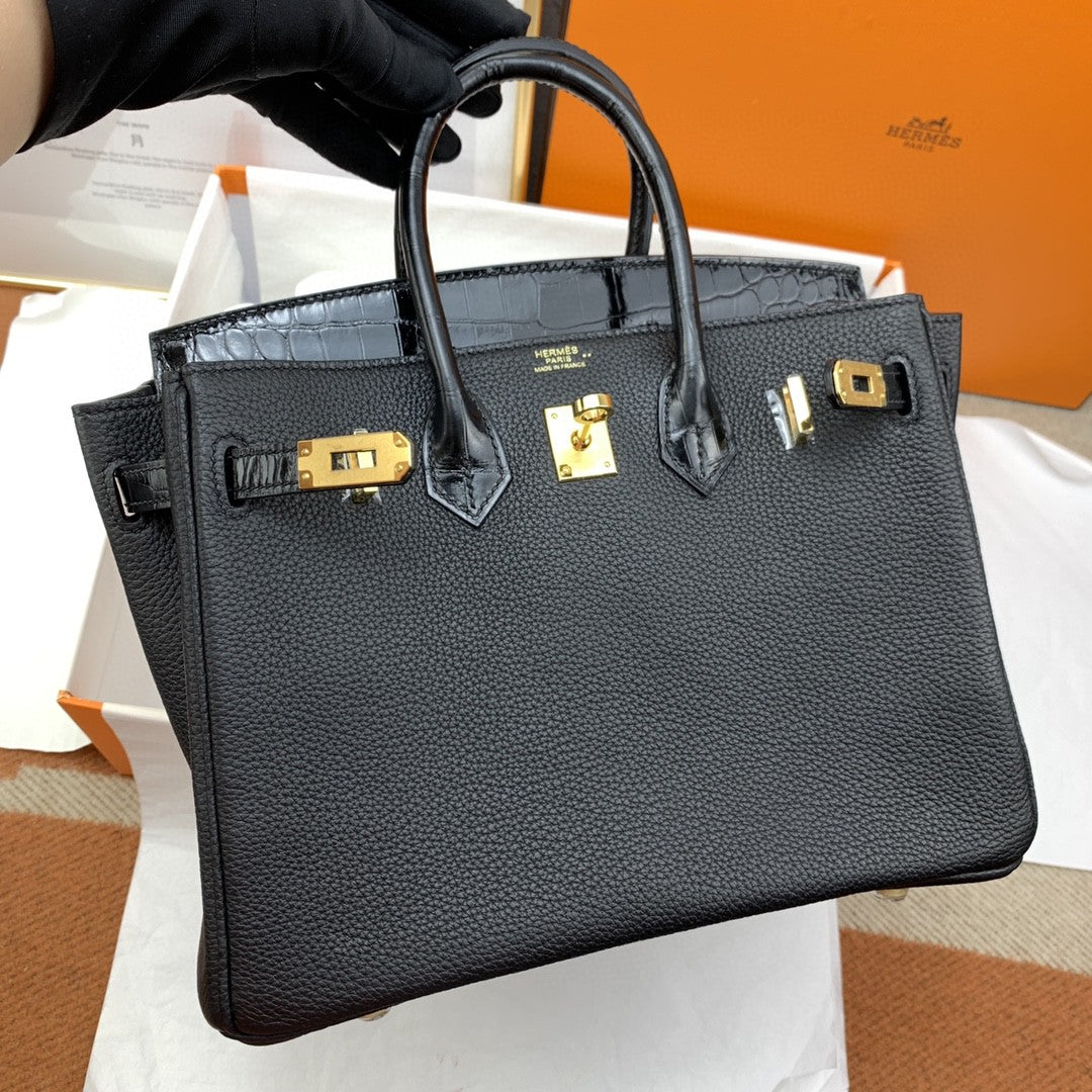 Hermes Birkin 25 Nata Swift Gold Hardware Black
