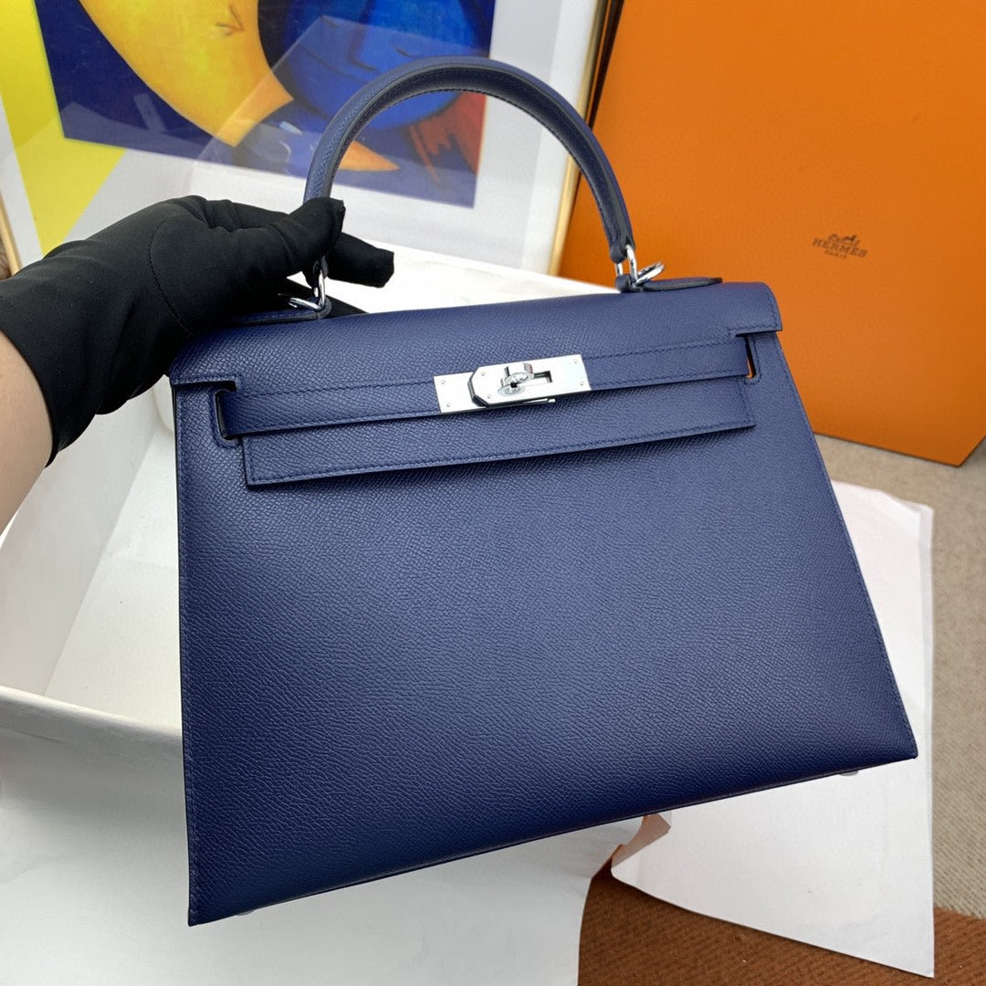 Hermes Kelly 28 Togo Silver Hardware Blue