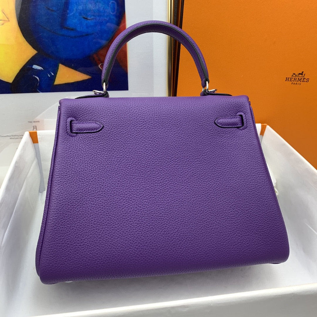 Hermes Kelly 25 Togo Silver Hardware Purple