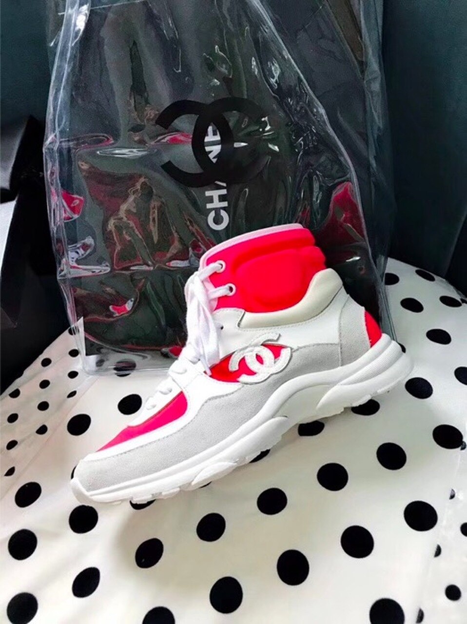 Fabric Hightop Sneakers Spring/Summer Act 2 Collection Hot Pink/White/Grey