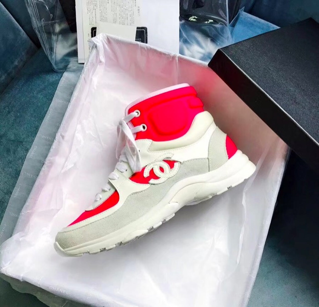 Fabric Hightop Sneakers Spring/Summer Act 2 Collection Hot Pink/White/Grey