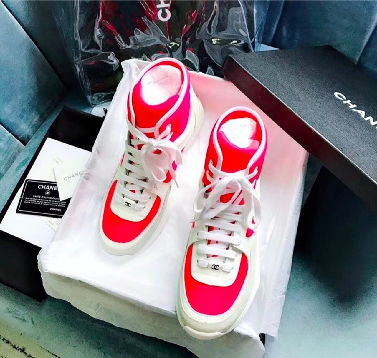 Fabric Hightop Sneakers Spring/Summer Act 2 Collection Hot Pink/White/Grey