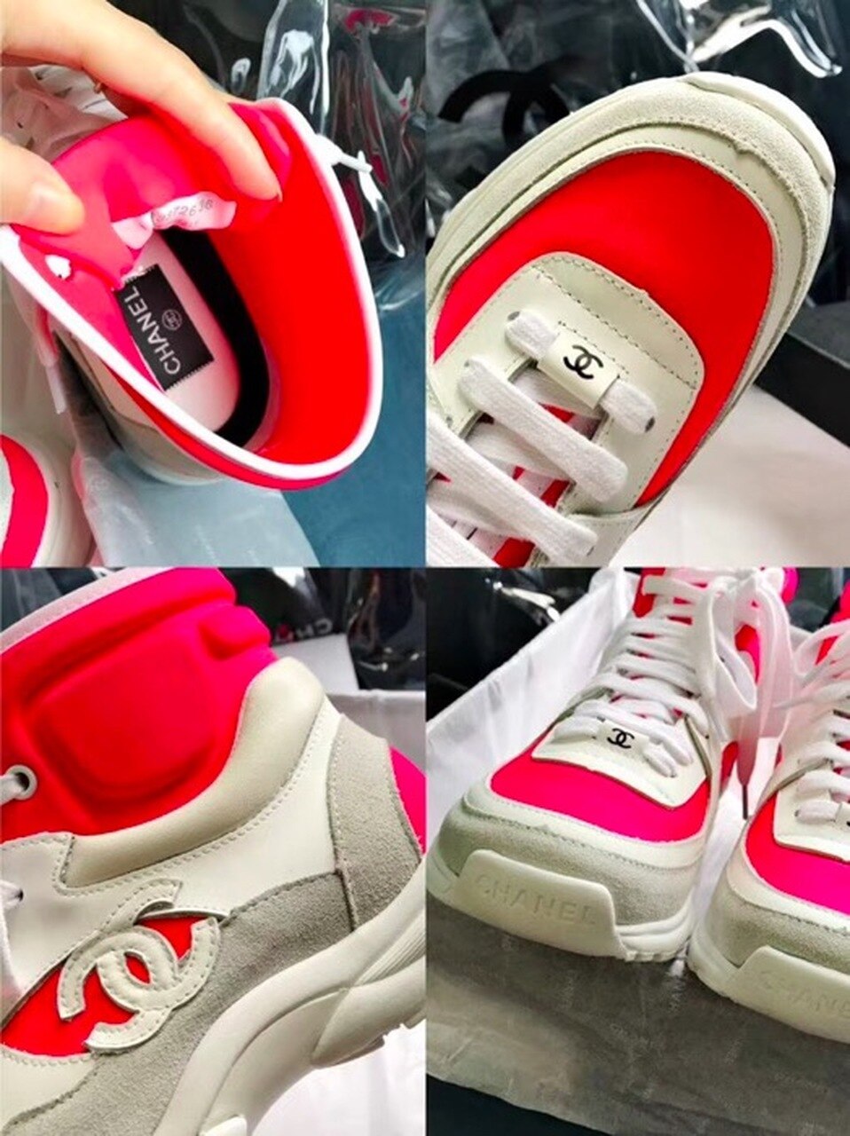 Fabric Hightop Sneakers Spring/Summer Act 2 Collection Hot Pink/White/Grey