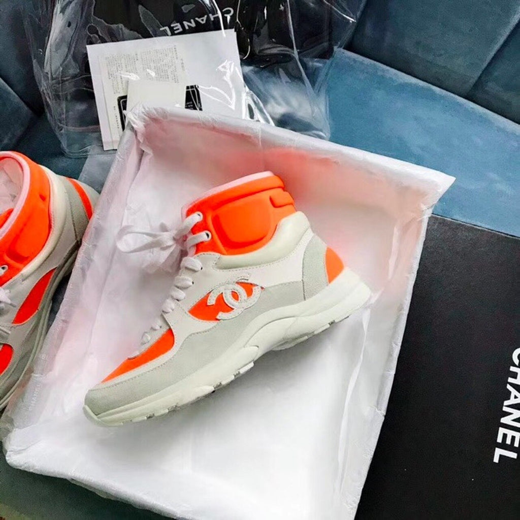 Chanel Hightop Sneakers Spring/Summer Act 2 Collection Fluorescent Orange/White/Grey