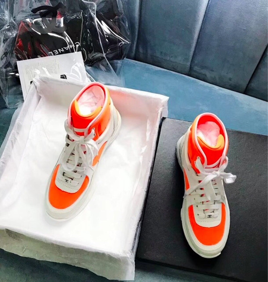 Chanel Hightop Sneakers Spring/Summer Act 2 Collection Fluorescent Orange/White/Grey